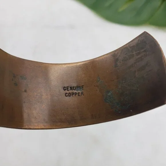 Vintage Handmade Genuine Solid Copper Floral Vine Relief Engraved Cuff Bracelet